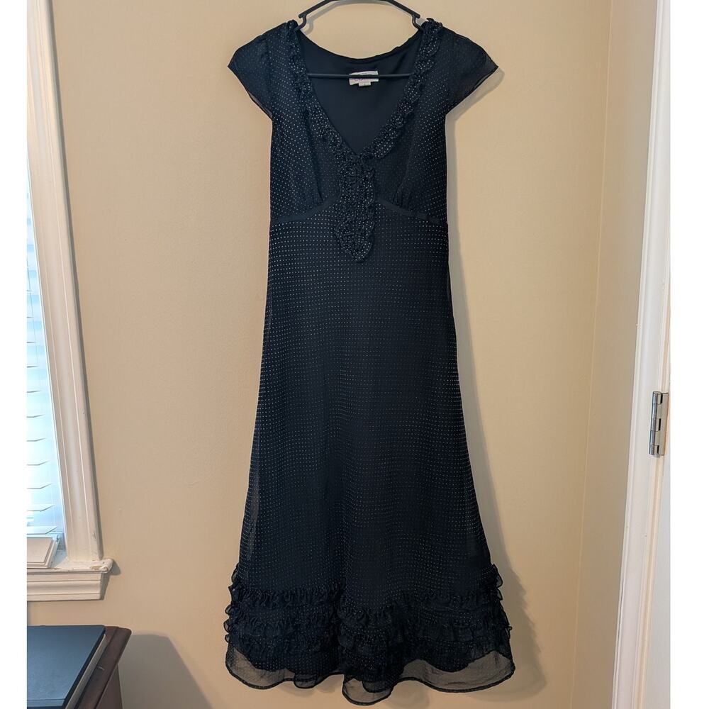 Ann Taylor LOFT Black And White Polka Dot Dress With Ruffles